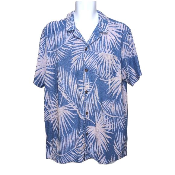 Marine Layer Terry Cloth Shirt Mens L Blue Palm Button Up Short Sleeve NEW NWT - Picture 1 of 13
